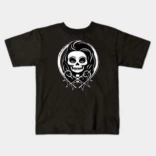 Female Craft Artist Skull and Needles White Logo Kids T-Shirt